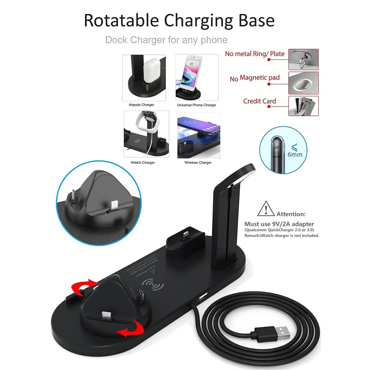 7 in 1 Kabellose Schnell Ladestation 30W, MagSafe Ladegerät Dockingstation & Ladeständer | Fast Wireless Charging Station Smartphones, Apple iPhone, Samsung, iOS & Android, AirPods, Watch