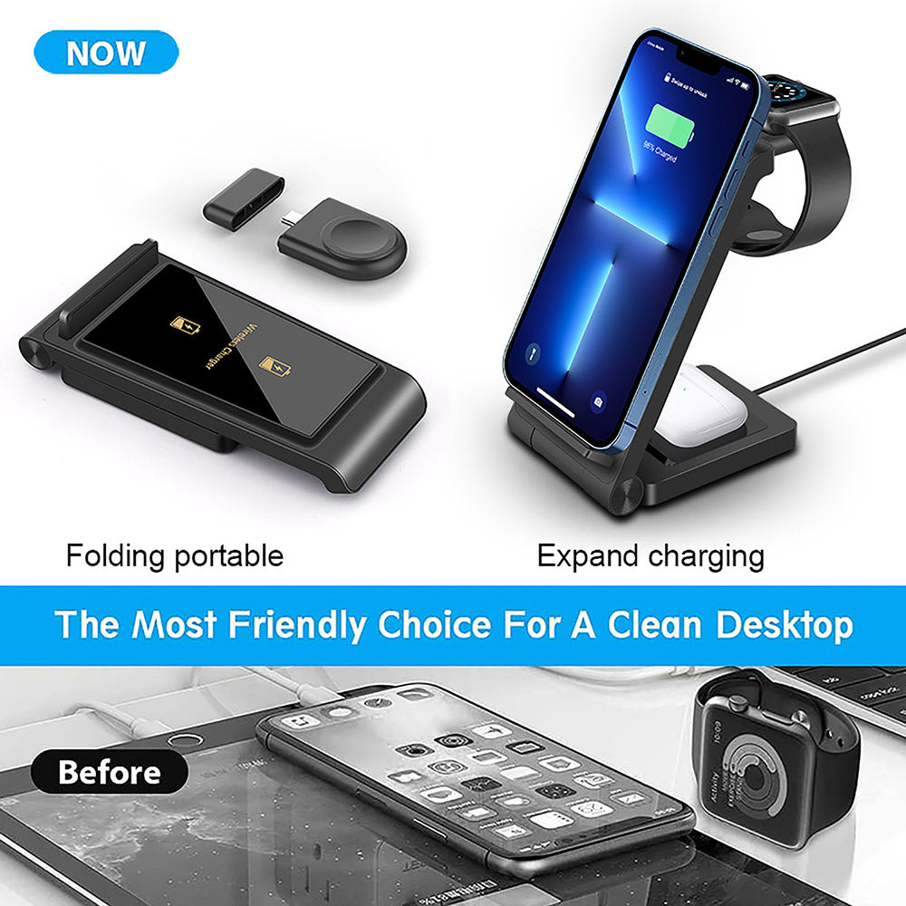 Premium 3-in-1 25W Quick Charge Dock | Wireless Charger for Smartphones, Apple iPhone, Samsung, iOS & Android Watch, AirPods, Android, Samsung Galaxy Buds, Earphones | Fast Wireless Charging Station