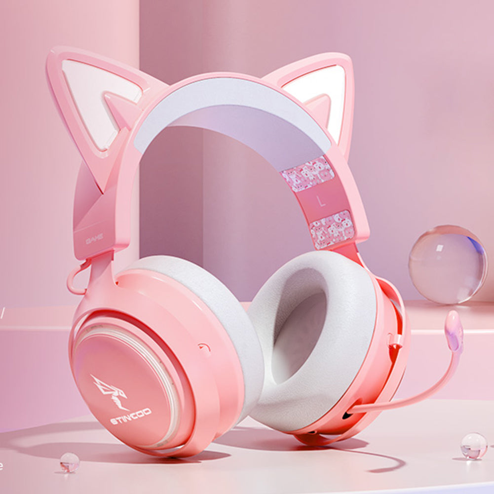 Hochwertiges Onikuma X15 Pro Over-Ear Gaming-Headset mit Kabel | Geräuschunterdrückung, Rosa Katzenohren, RGB-Licht und Mikrofon für PC PS4 Gaming