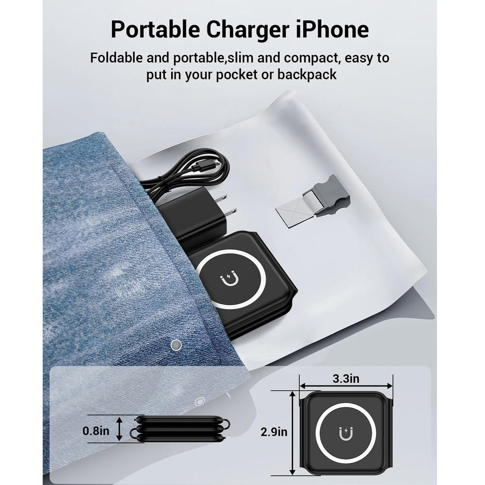 3 In 1 Faltbarer Magnetischer Ladestation 15W Kabellose Ladegerät Aluminium Schnellladestation Dockingstation Wireless Charging Station Smartphones, Apple iPhone, Samsung, iOS & Android