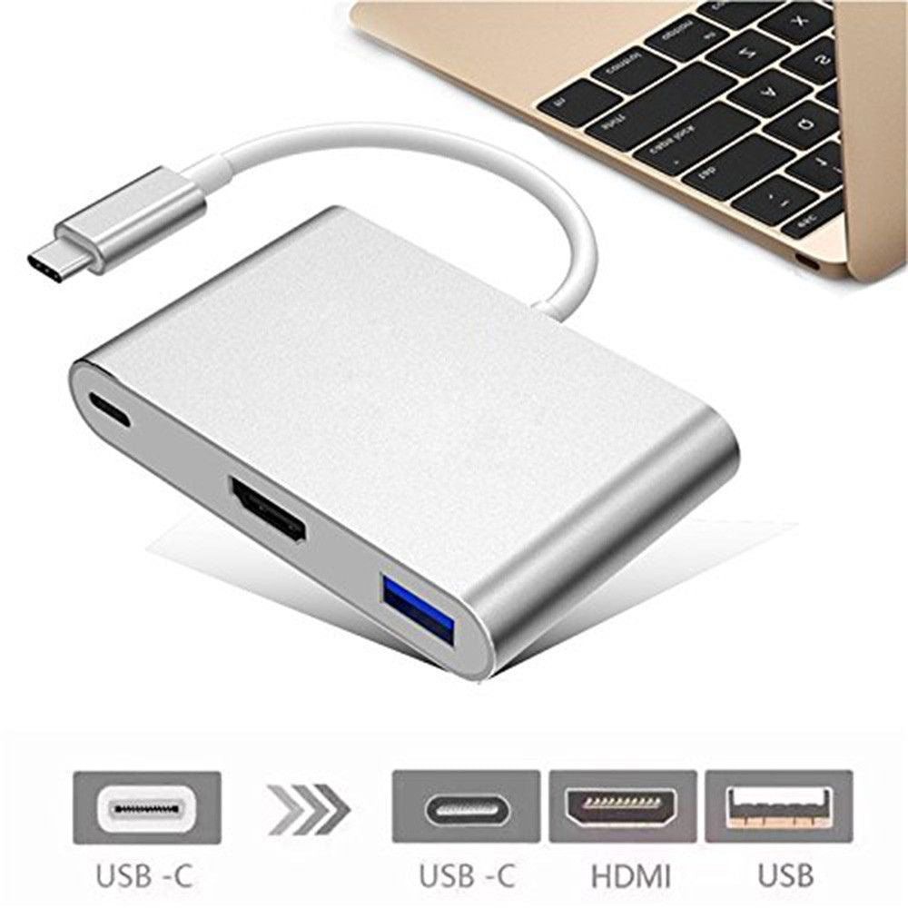 3-in-1 USB-C Hub: Type-C to HDMI Splitter, High-Quality USB 3.0 Docking Station for MacBook Air/Pro/M3/M2/M1: 16,14,13-inch | 2024/2023/2022/2020 Series - USB-C to HDMI Hub