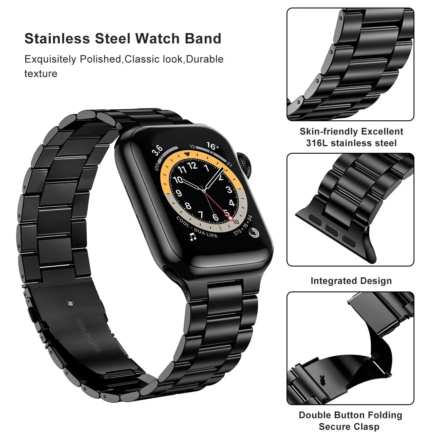 Metallband für Apple Watch 49mm, 45mm, 44mm, 42mm, 41mm, 40mm | Premium Edelstahl Armband für iWatch 10/9/8/7/6/5/4/3/2/1 & Ultra 2/1, SE: 2024, 2023, 2022, 2021, 2020, 2019, 2018, 2017, 2016 | Top-Qualität Gürtel