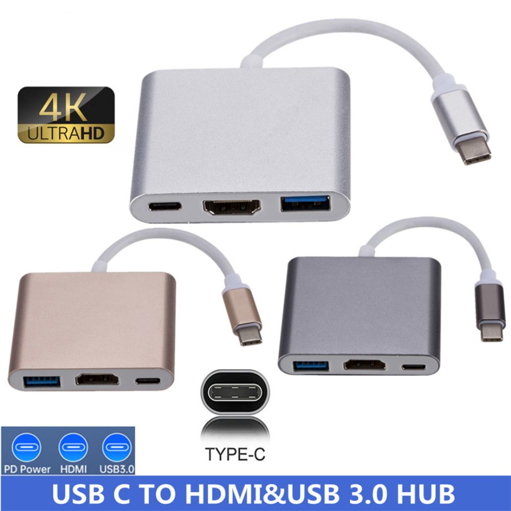 3-in-1 USB-C Hub: Type-C to HDMI Splitter, High-Quality USB 3.0 Docking Station for MacBook Air/Pro/M3/M2/M1: 16,14,13-inch | 2024/2023/2022/2020 Series - USB-C to HDMI Hub