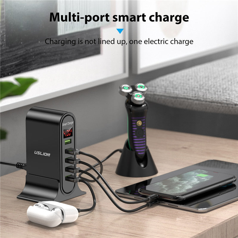 140W GaN Schnellladegerät: Premium Desktop-Ladestation | 5 USB-Anschlüsse Charging Station Dockingstation ASOMETECH | Laptop, MacBook, Smartphones, Apple iPhone, Samsung, iOS & Android