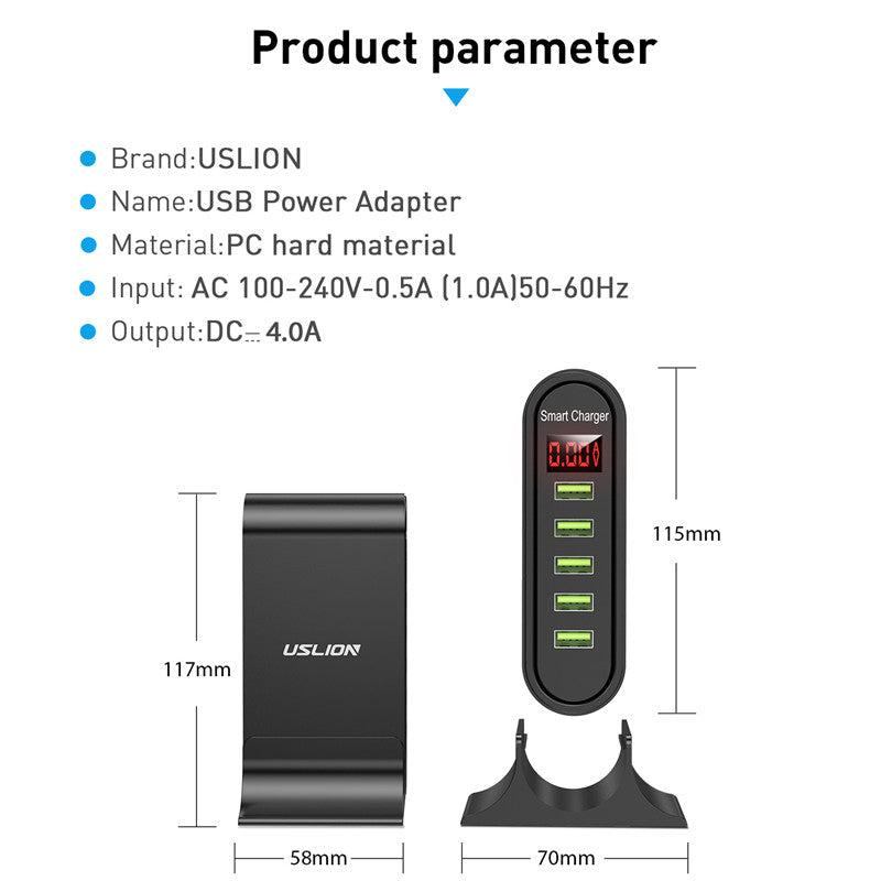 140W GaN Schnellladegerät: Premium Desktop-Ladestation | 5 USB-Anschlüsse Charging Station Dockingstation ASOMETECH | Laptop, MacBook, Smartphones, Apple iPhone, Samsung, iOS & Android