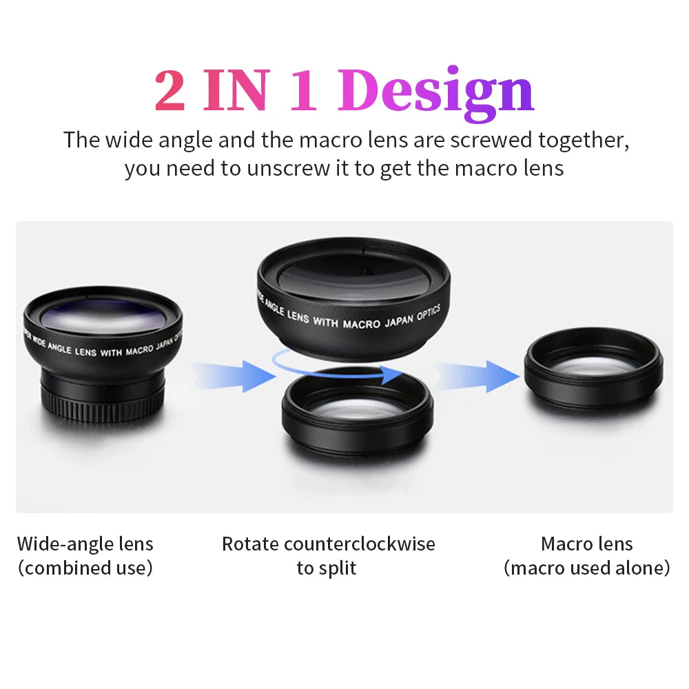 High-Quality 2-in-1 Universal Clip 37mm Phone Lens: 0.45x 49UV Super Wide-Angle + Macro HD, for Smartphones | Compatible with Apple iPhone 15/14/13/12/11 Pro Max Plus Mini, Smartphones, Apple iPhone, Samsung, iOS & Android | Limited Edition