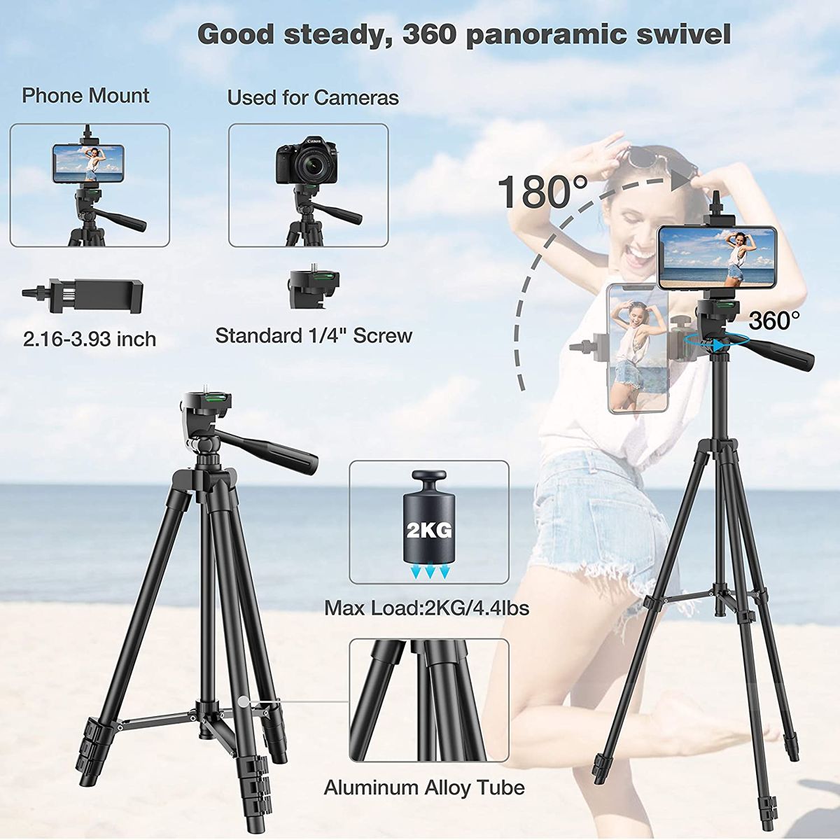 Premium Universal 40-Inch Tripod for Smartphones, Apple iPhone, Samsung, iOS &amp; Android Professional Photography & Videography, Aluminum Travel Tripod, Compatible with GoPro, Apple iPhone 16/15/14/13/12/11 Pro Max/Plus/Mini, Samsung, Xiaomi, Huawei,