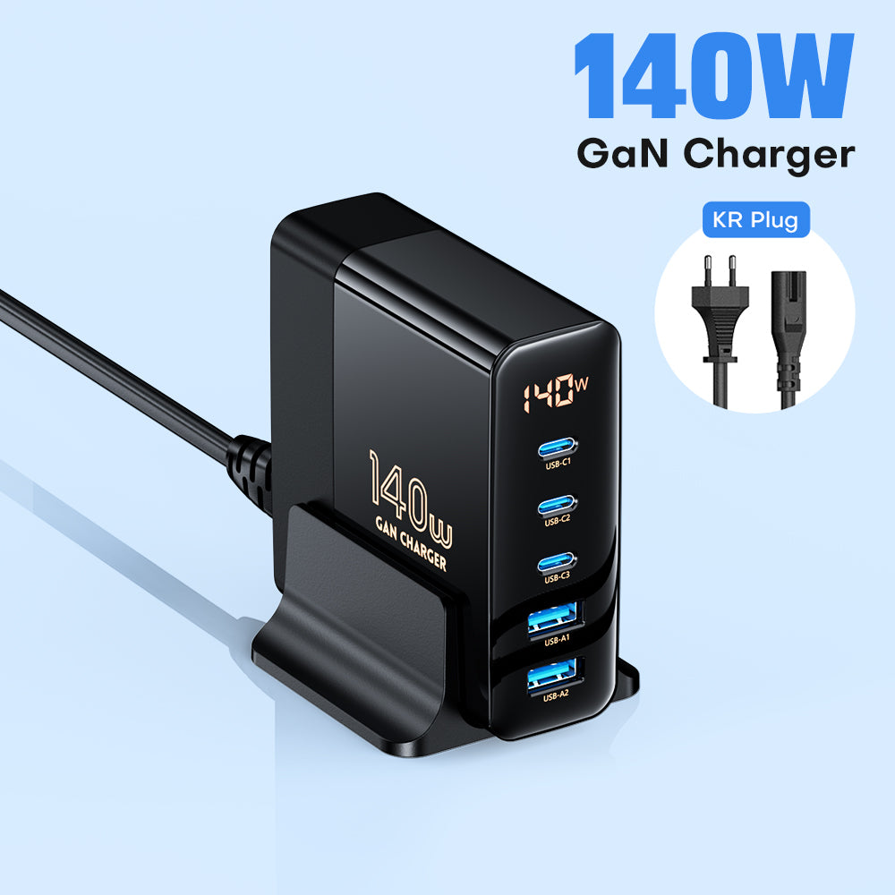 140W GaN Schnellladegerät: Premium Desktop-Ladestation | 5 USB-Anschlüsse Charging Station Dockingstation ASOMETECH | Laptop, MacBook, Smartphones, Apple iPhone, Samsung, iOS & Android