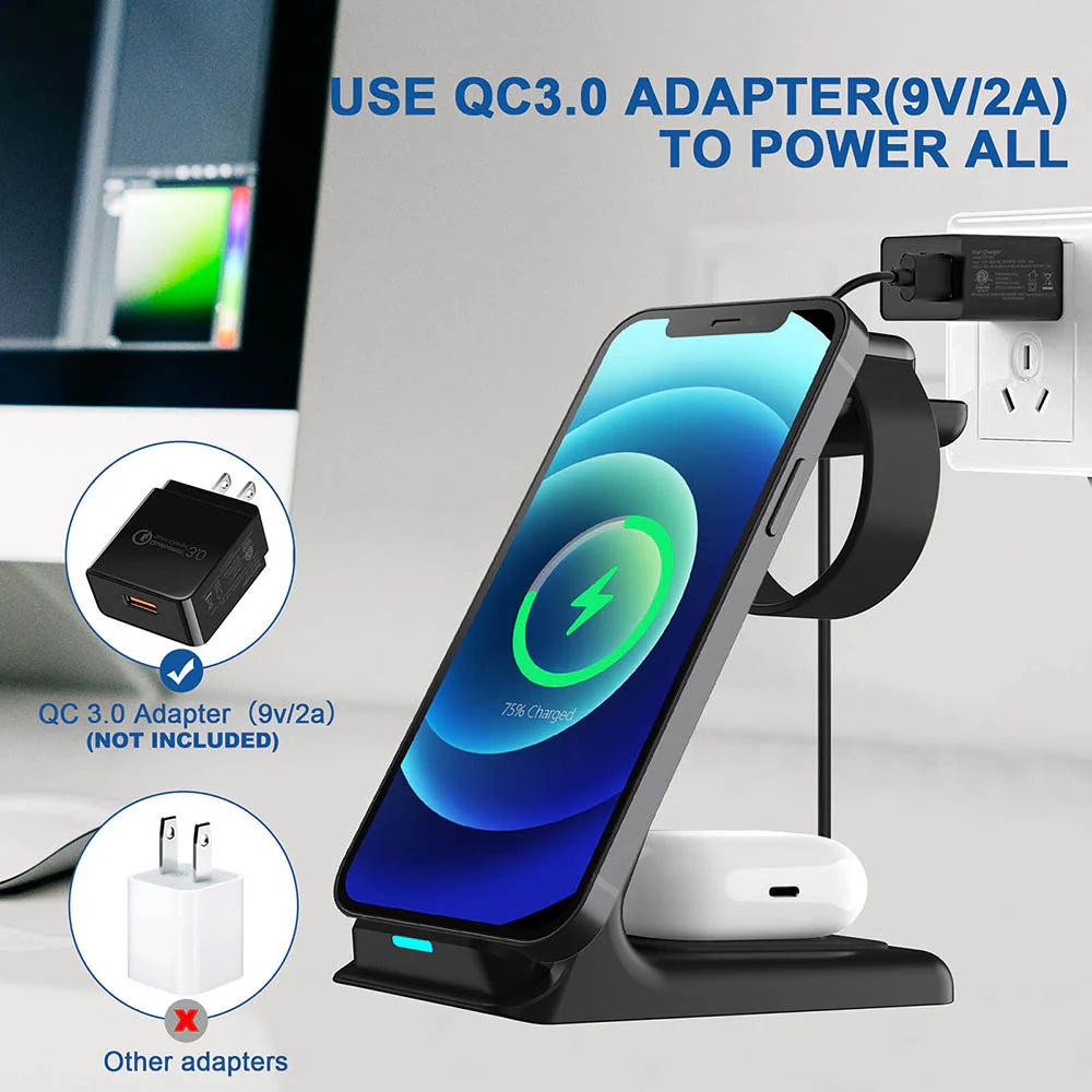 3-in-1 Wireless Charging Station - Apple iPhone, iOS, Watch, AirPods Charger | Magnetic Fast Charging Docking Station 20W Wireless Charging Stand
