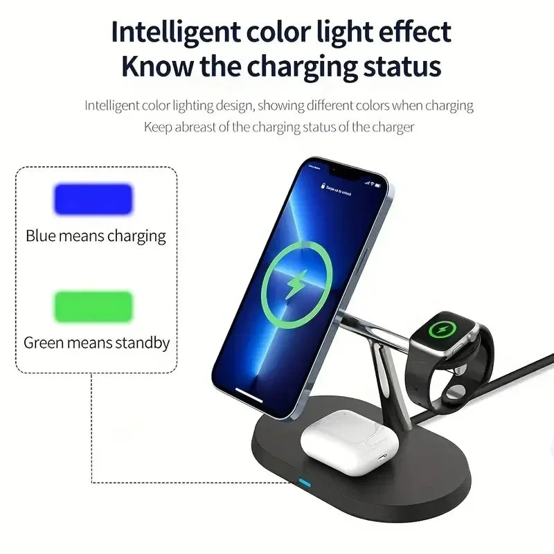 3 in 1 Kabelloses Schnell magnetische MagSafe Ladestation | Wireless Charging Station Fast Docking Station Ladegerät für Smartphones, Apple iPhone, Samsung, iOS & Android Watch & Airpods