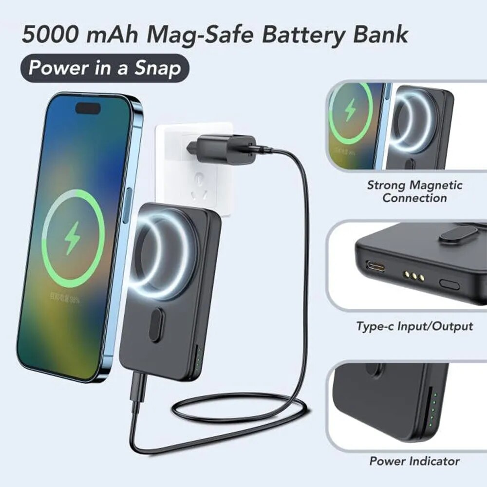 Magnetische Powerbank Ladegerät Kabellose Ladestation MagSafe Zusatzakku Externe Batterie Charging Station Apple iPhone Watch