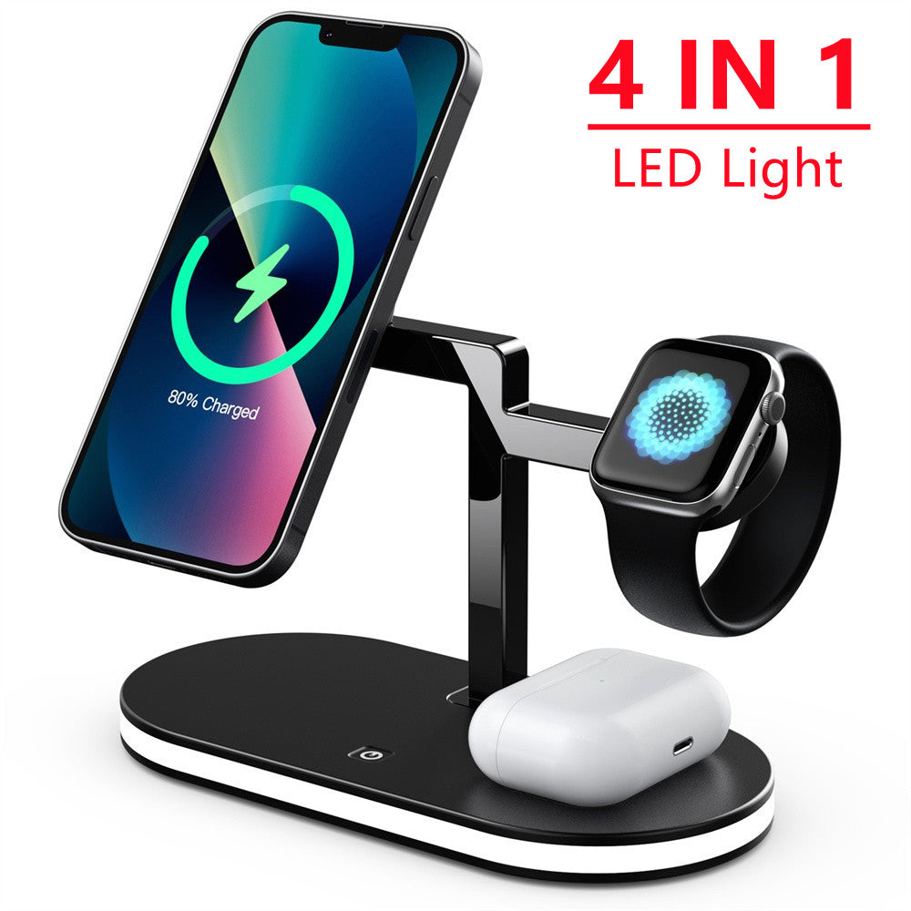 Premium 3-in-1 LED Schnellladestation | Multifunktional Kabelloses Ladegerät Fast Wireless Charging Station Dockingstation für Smartphones, Apple iPhone, Samsung, iOS & Android | Phone/Tablet Ständer & Halter