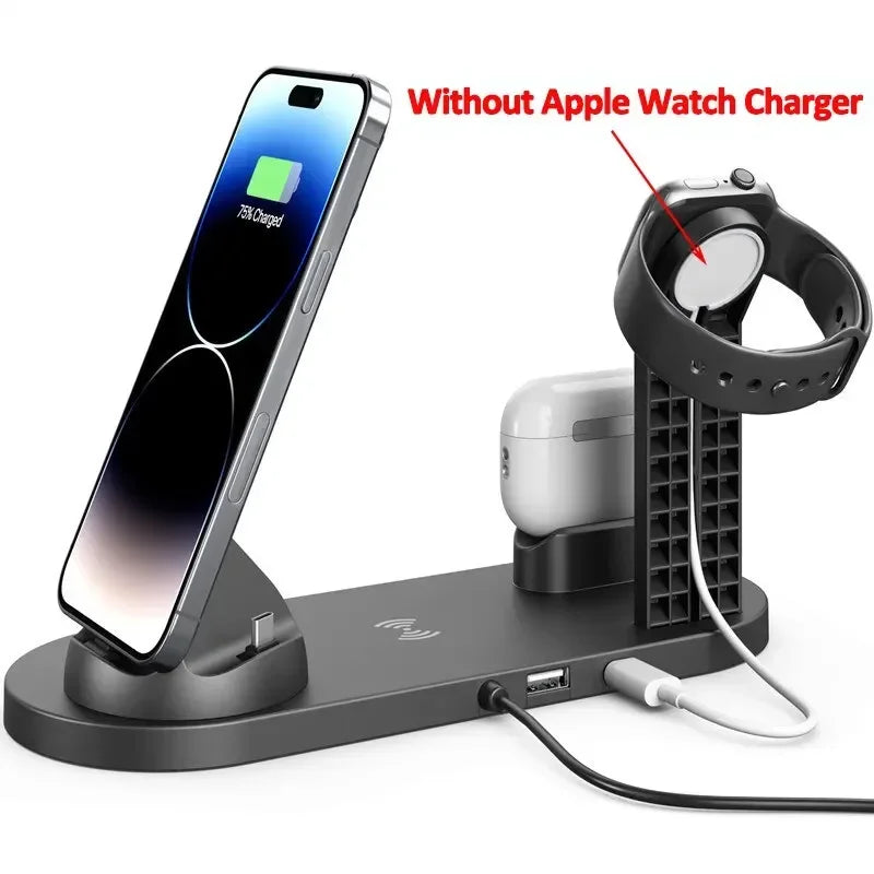 7 in 1 Kabellose Schnell Ladestation 30W, MagSafe Ladegerät Dockingstation & Ladeständer | Fast Wireless Charging Station Smartphones, Apple iPhone, Samsung, iOS & Android, AirPods, Watch