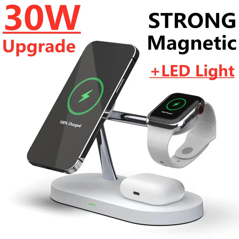 5-in-1 Magnetischer Kabelloser Ladeständer für iPhone 15/14/13/12 Pro Max, Apple Watch 9/8/7, AirPods | Schnelle Wireless-Charging-Dockingstation - Phone Heaven Zone