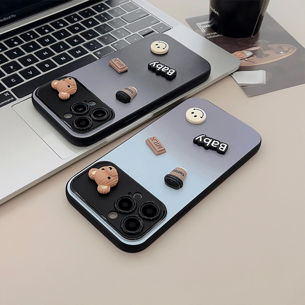 Hochwertige 3D-Bär-Kaffee-Spielzeug-Farbverlauf-Design iPhone-Hülle