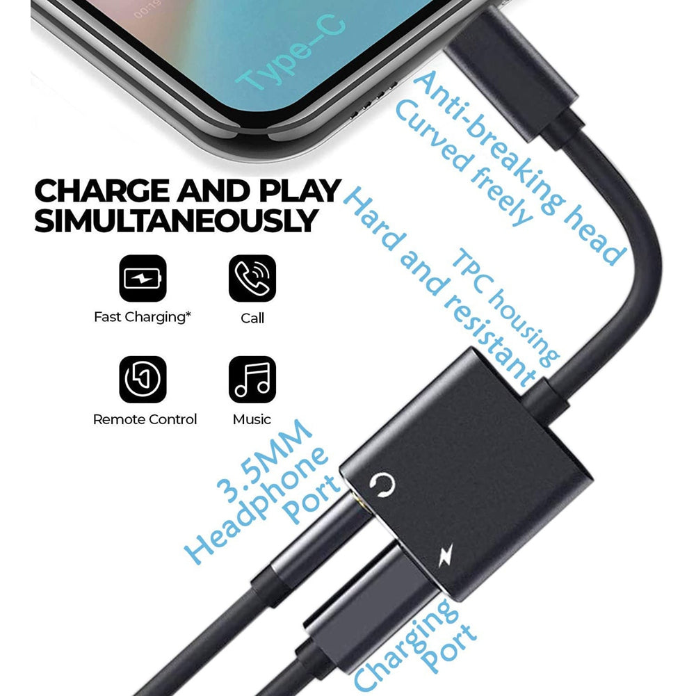 Premium 3-in-1 8-Pin to 3.5mm Jack AUX Cable with Lighting - Charging Adapter, Headphone Splitter, Converter for Smartphone, Laptop, Tablet, PC, Apple iPhone, iPad, MacBook, iOS, Android, Samsung