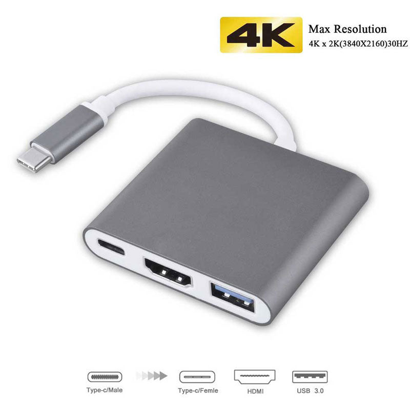 3-in-1 USB-C Hub: Type-C to HDMI Splitter, High-Quality USB 3.0 Docking Station for MacBook Air/Pro/M3/M2/M1: 16,14,13-inch | 2024/2023/2022/2020 Series - USB-C to HDMI Hub