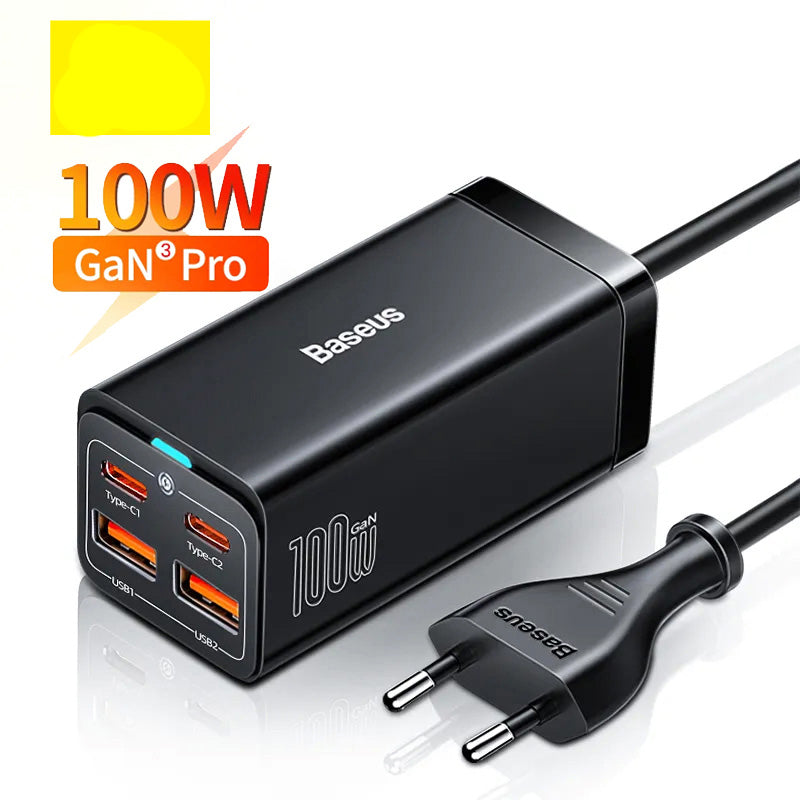 Premium 100W GaN3 Pro USB Charger Desktop Station - Type C PD QC Quick Charge 4.0 3.0 Fast Charging Smartphones, Apple iPhone, Samsung, iOS & Android