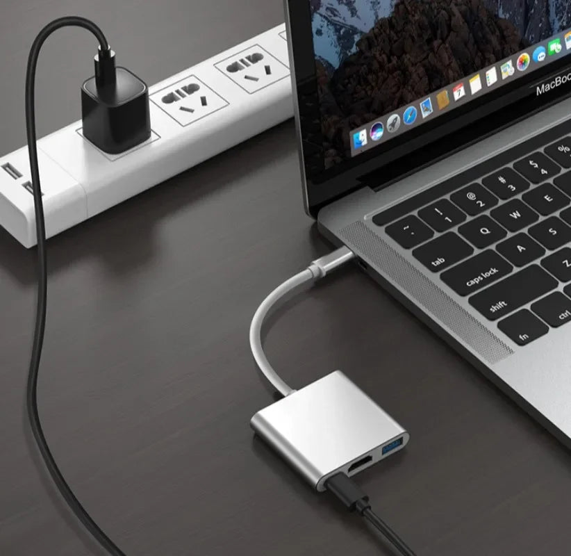 3-in-1 USB-C Hub: Typ-C zu HDMI Splitter, Hochwertige USB 3.0 Dockingstation für MacBook Air/Pro/M3/M2/M1: 16,14,13-inch | 2024/2023/2022/2020 Series - USB-C zu HDMI Hub