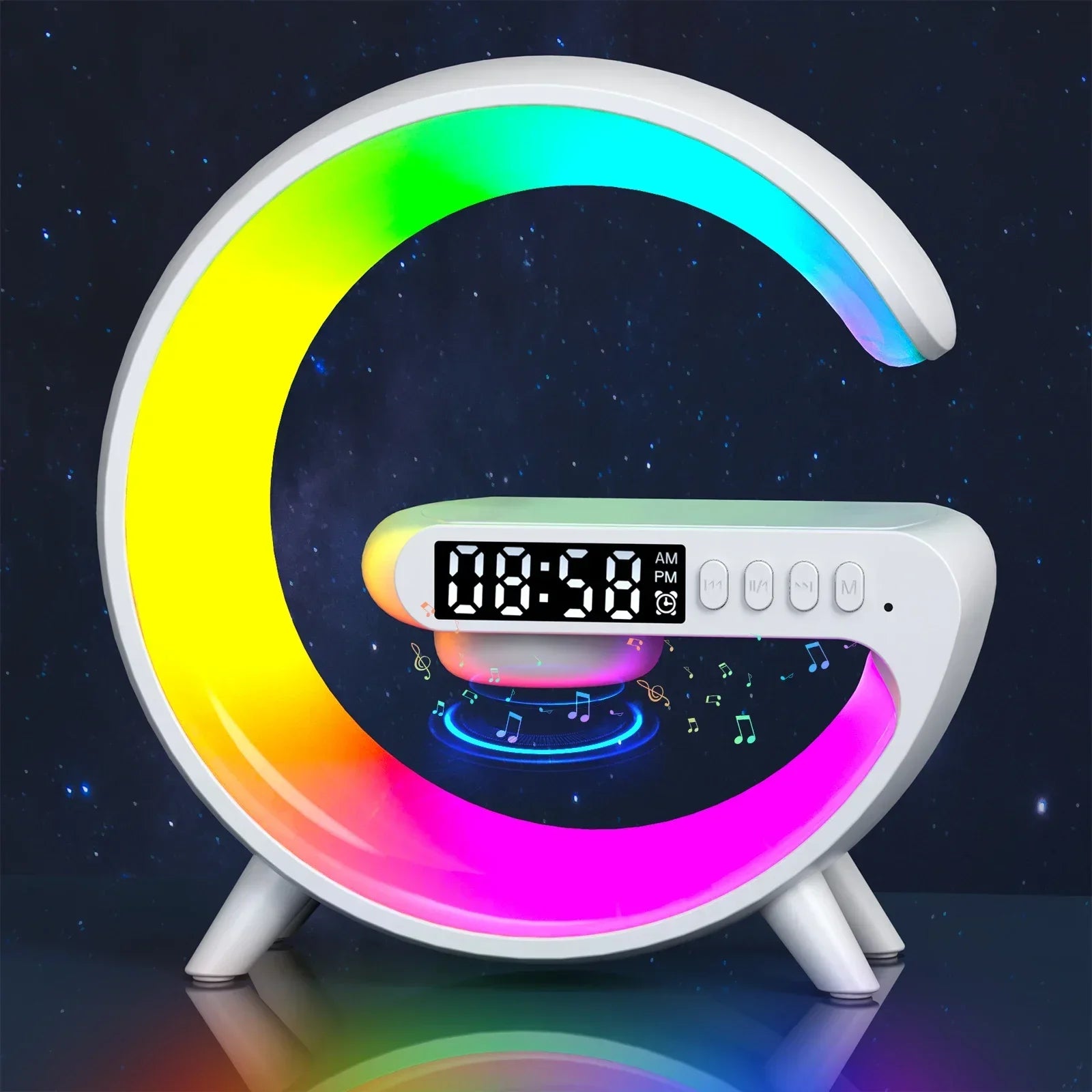 Universal RGB Ladestation LED Kabellose Ladegerät Wecker Bluetooth Lautsprecher | Charging Station Schnellladestation USB C iPhone, Smartphones, Apple iPhone, Samsung, iOS & Android