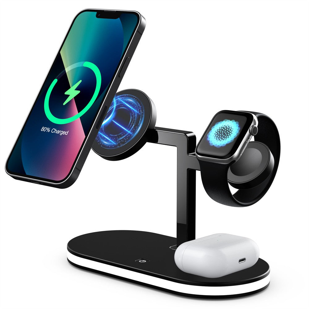 Premium 3-in-1 LED Schnellladestation | Multifunktional Kabelloses Ladegerät Fast Wireless Charging Station Dockingstation für Smartphones, Apple iPhone, Samsung, iOS & Android | Phone/Tablet Ständer & Halter