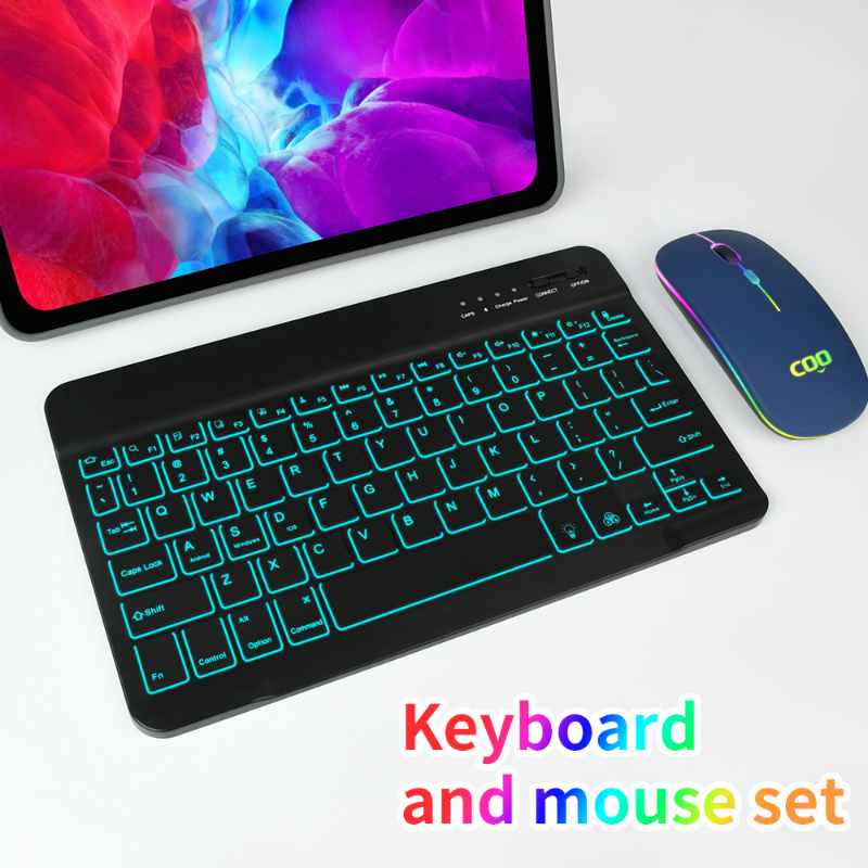 Premium Backlit Tastatur und Maus in 10-Zoll für iPad/Pro/Air/Mini: 10/9/8/7/6/5/4/3 Series: Bluetooth-Tastatur mit Hintergrundbeleuchtung | Kompatibel mit iOS, Android, Windows