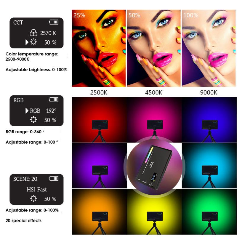 Premium RGB LED Video Licht für Profi-Video/Fotografie, Kompatibel mit Smartphones, Apple iPhone, Samsung, iOS & Android & Profi-Kameras, CRI95+, 2500-9000K, LCD Display, Kalter Schuh, Für Vlog & Live, Limitierte Auflage