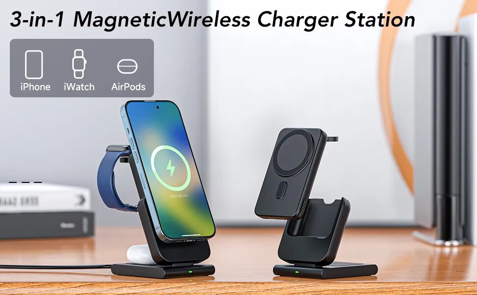 Magnetische Powerbank Ladegerät Kabellose Ladestation MagSafe Zusatzakku Externe Batterie Charging Station Apple iPhone Watch