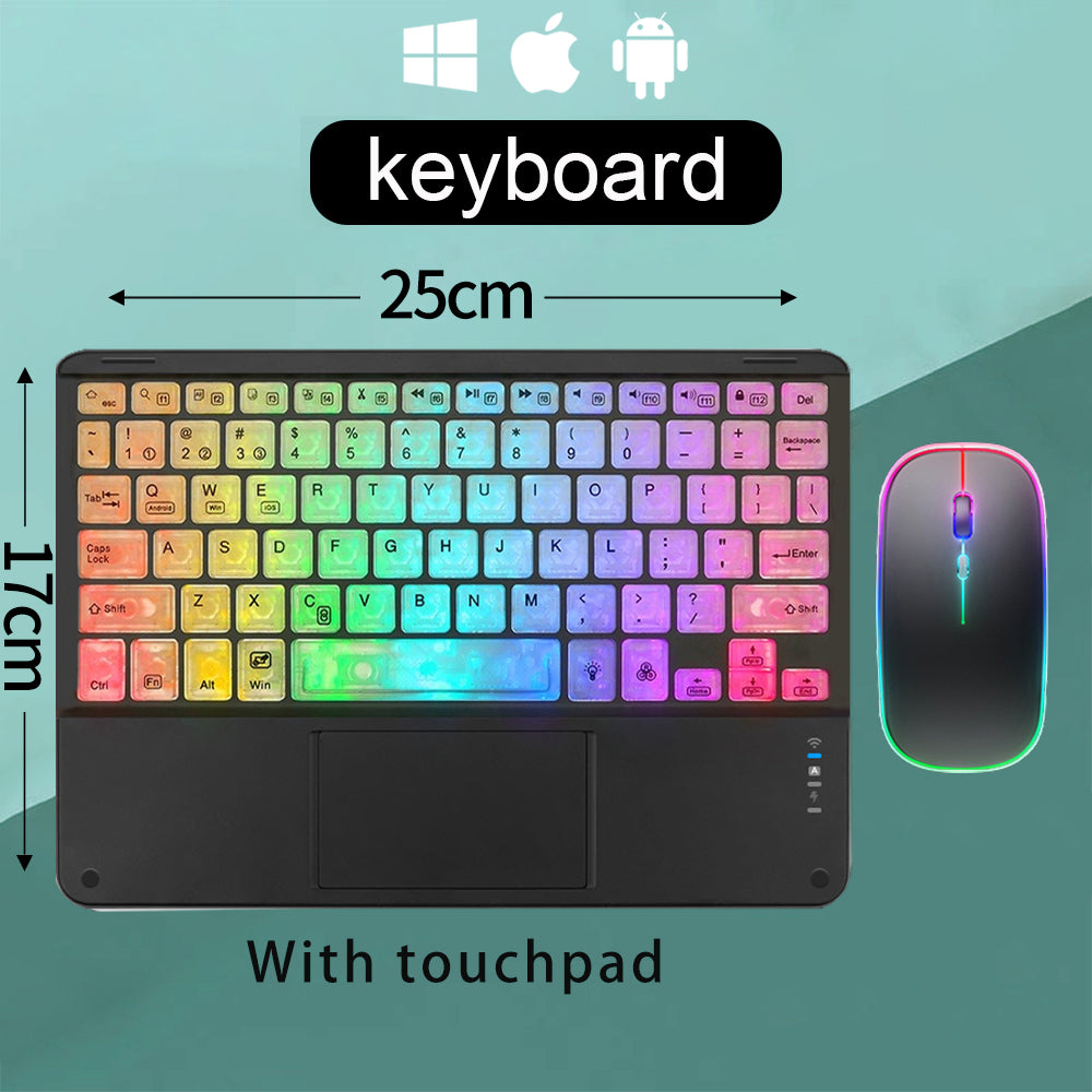 Premium Backlit Tastatur und Maus in 10-Zoll für iPad/Pro/Air/Mini: 10/9/8/7/6/5/4/3 Series: Bluetooth-Tastatur mit Hintergrundbeleuchtung | Kompatibel mit iOS, Android, Windows