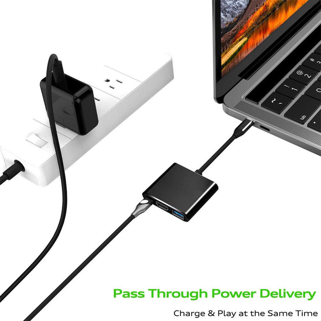 3-in-1 USB-C Hub: Type-C to HDMI Splitter, High-Quality USB 3.0 Docking Station for MacBook Air/Pro/M3/M2/M1: 16,14,13-inch | 2024/2023/2022/2020 Series - USB-C to HDMI Hub