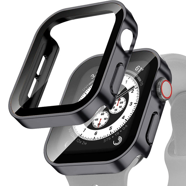 Premium Hülle Apple Watch 9 8 7, 45mm 41mm 44mm 40mm, gehärtete Displayschutzfolie, iWatch Serie 4 5 SE 6 7 8 | Hochwertiges