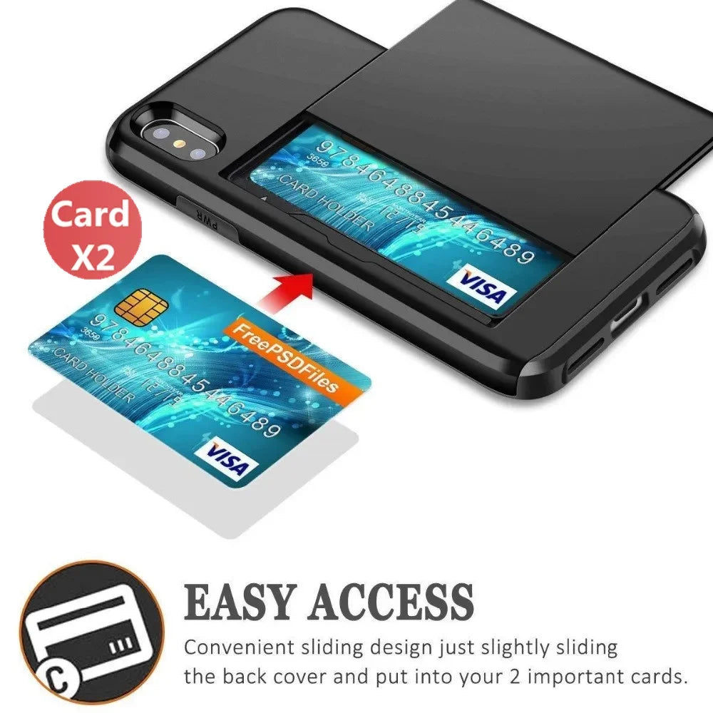 Premium Wallet iPhone Case with Card Slot and Credit Card Holder | Dual Layer Slider iPhone Case with Camera Lens Protector for Apple iPhone 16/15/14/13/12 Pro Max Plus Mini | MagSafe Cover | Heavy Duty Phone Case | Protective Wallet Case