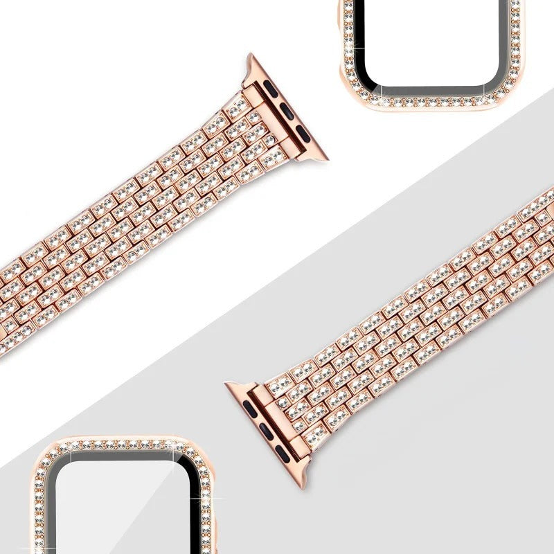 Luxus Premium Hülle Glitzer-Metallarmband & Diamant-Gehäuse für Apple Watch Serie 10/9/8/7/6/5/4/3/2/1 & Ultra 2/1, SE: 2024, 2023, 2022, 2021, 2020, 2019, 2018, 2017, 2016: 49mm, 45mm, 41mm, 40mm, 44mm, 42mm | Case & Cover, iWatch Armband