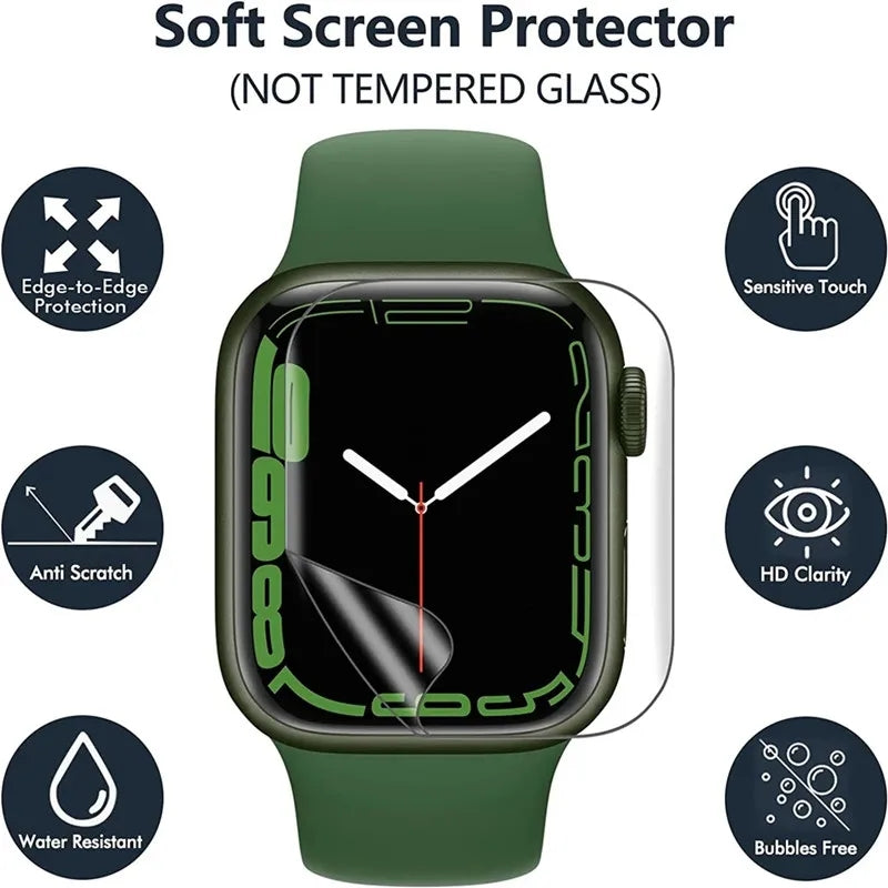 Premium Soft Hydrogel Displayschutzfolie für Apple Watch 10/9/8/7/6/5/4/3/2/1 & Ultra 2/1, SE: 2024, 2023, 2022, 2021, 2020, 2019, 2018, 2017, 2016