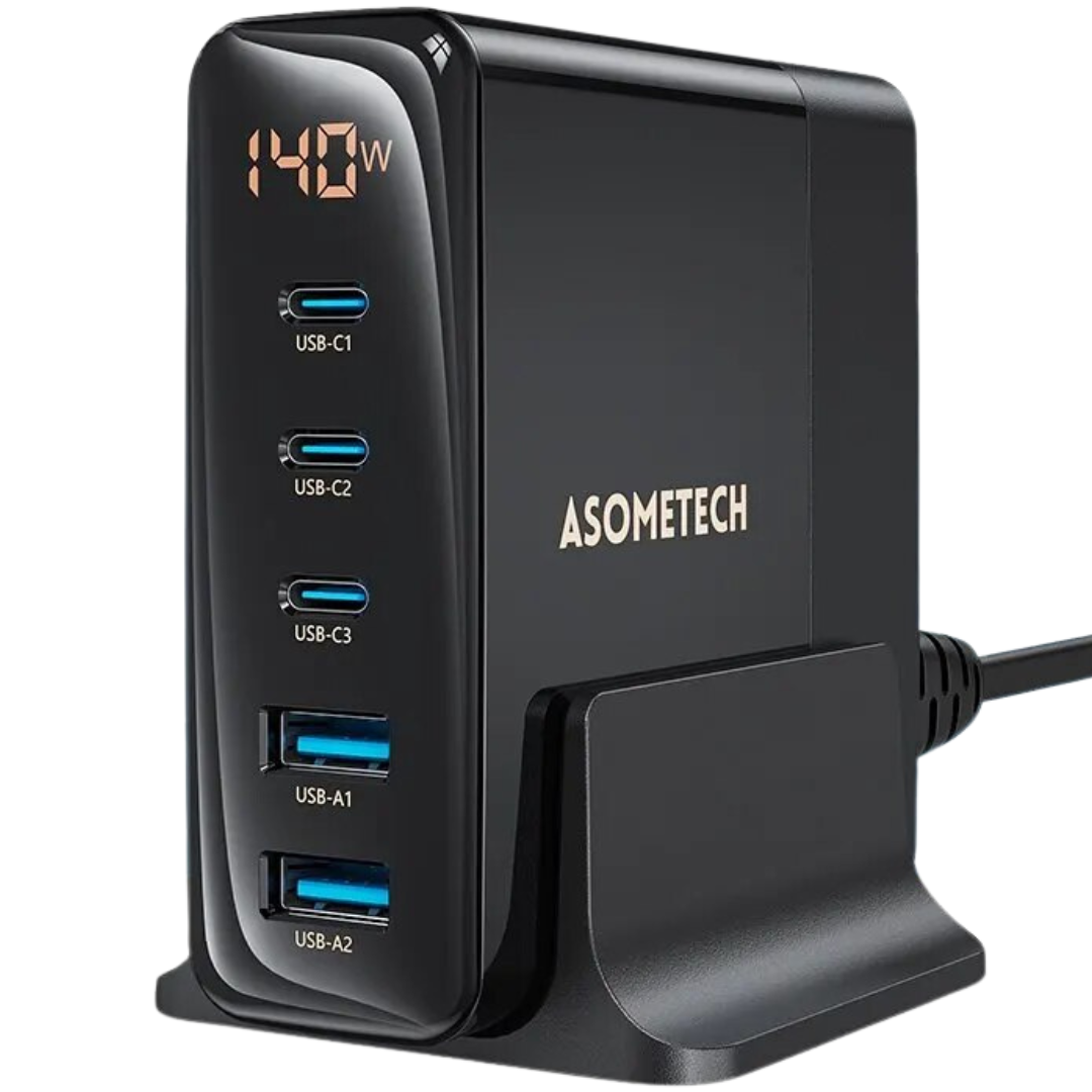 140W GaN Schnellladegerät: Desktop-Ladestation 5 USB-Anschlüsse Charging Station Dockingstation Laptop MacBook iPhone Samsung