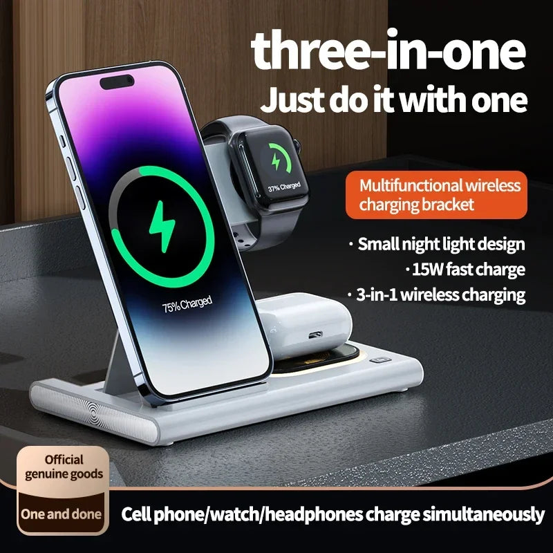 PowerTube Schnellladestation: Premium Ladegerät & Telefonhalter mit Lautsprecher | MagSafe Wireless Fast Charging Dockingstation für Smartphones, Apple iPhone, Samsung, iOS & Android Watch & AirPods