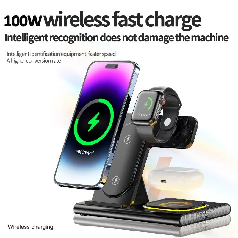 PowerTube Schnellladestation: Premium Ladegerät & Telefonhalter mit Lautsprecher | MagSafe Wireless Fast Charging Dockingstation für Smartphones, Apple iPhone, Samsung, iOS & Android Watch & AirPods