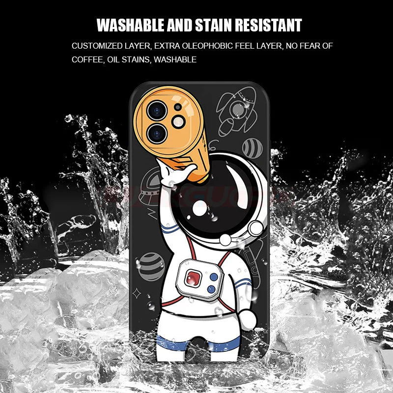 High-Quality Astronaut Lanyard iPhone Case | MagSafe Case with Camera Protector | Armor Case with Soft Silicone Bumper Cover for Apple iPhone 16/15/14/13/12 Pro Max Plus Mini Phone Case