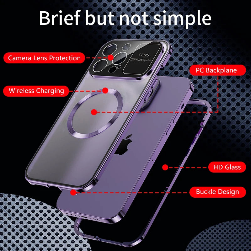 iPhone Case with MagSafe: Premium Double-Sided HD Glass Case with Wireless Charging and Camera Lens Protection | Shockproof Cover with Magnetic Armor for Apple iPhone 16/15/14/13/12 Pro Max Plus Mini | Luxury Phone Case