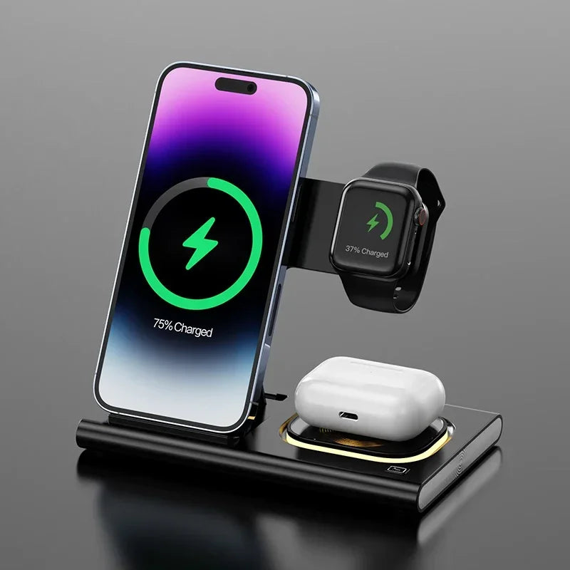 PowerTube Schnellladestation: Premium Ladegerät & Telefonhalter mit Lautsprecher | MagSafe Wireless Fast Charging Dockingstation für Smartphones, Apple iPhone, Samsung, iOS & Android Watch & AirPods