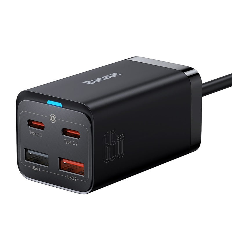 Premium 65 W Gan Ladegerät Desktop Schnellladestation | 4-in-1 Laptop & Handy Adapter für Smartphones, Apple iPhone, Samsung, iOS & Android Xiaomi,- Schnellladen