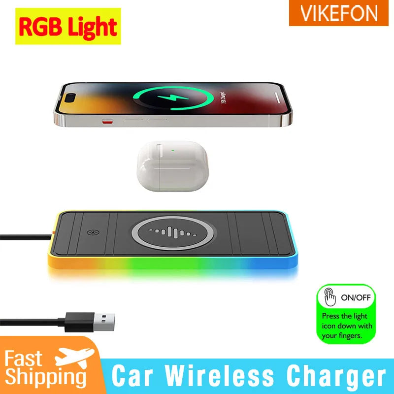 Car Premium 20W Silicone Fast Charging Docking Station | Wireless Charger with Anti-Slip Pad & Fast Wireless Charging Station for Smartphones, Apple iPhone, Samsung, iOS & Android