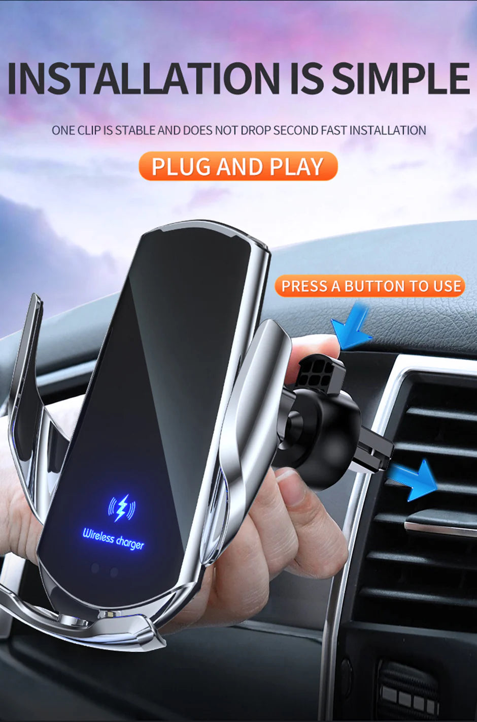 Autodrahtloses Telefon 30W Schnellladegerät | Premium USB Typ-C mit magnetischem Infrarotsensor, LED-Anzeige & Autohalterung