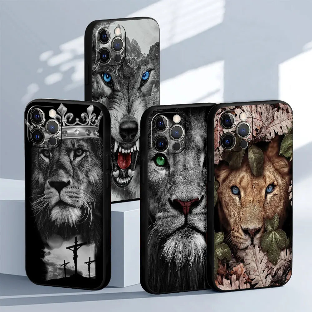 Hochwertige iPhone-Hülle mit Tierdesigns: Wolf, Hund, Katze, Vogel, Löwe, Tiger | MagSafe-kompatibles Case mit Kameralinsenschutz | Premium Hardcase für Apple iPhone 16/15/14/13/12 Pro Max Plus Mini Cover | Stoßsichere Handyhülle & Panzertasche