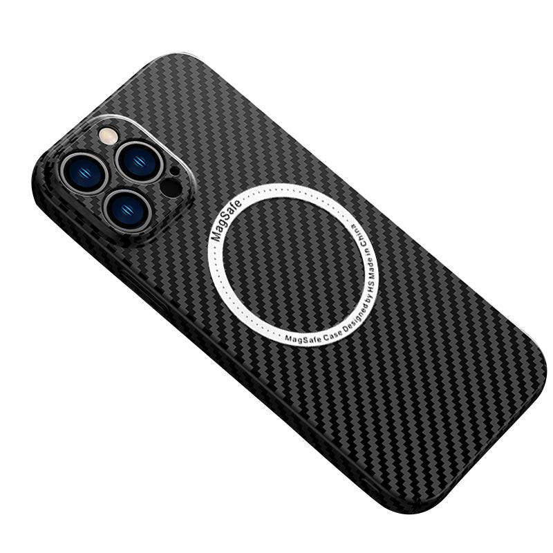 High-Quality Carbon Fiber Magnetic iPhone Case | MagSafe Case with 360-Degree Protection & Camera Lens Cover for Apple iPhone 16/15/14/13/12 Pro Max, Plus, Mini Cover | Shockproof Phone Case with Armor Shell & Bumper Cover | Premium Protective Cover