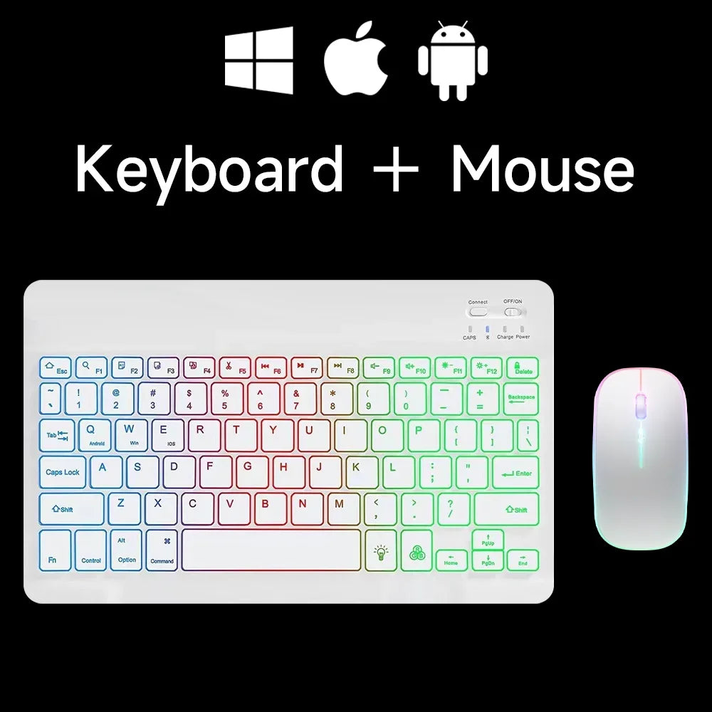 Premium Backlit Tastatur und Maus in 10-Zoll für iPad/Pro/Air/Mini: 10/9/8/7/6/5/4/3 Series: Bluetooth-Tastatur mit Hintergrundbeleuchtung | Kompatibel mit iOS, Android, Windows