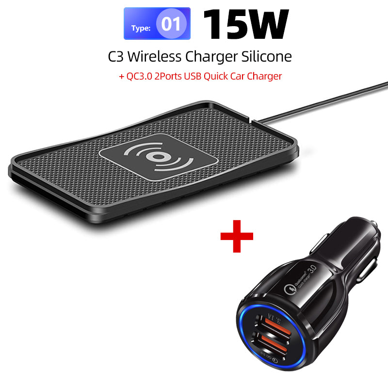 Premium 30W Kabelloses Auto Ladegerät - Silikon Anti-Rutsch-Pad Cradle Dock für Smartphones, Apple iPhone, Samsung, iOS & Android | Schnelle Auto Kabellose Ladestation