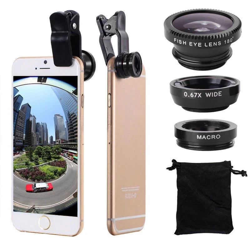 Professional 3-in-1 Fisheye Phone Lens: 0.67X Wide-Angle & Macro, Clip-On Camera Kit for Smartphones, Apple iPhone, Samsung, iOS &amp; Android | Compatible with Apple iPhone 15/14/13/12/11 Pro Max Plus Mini, Samsung & Android | Limited Edition