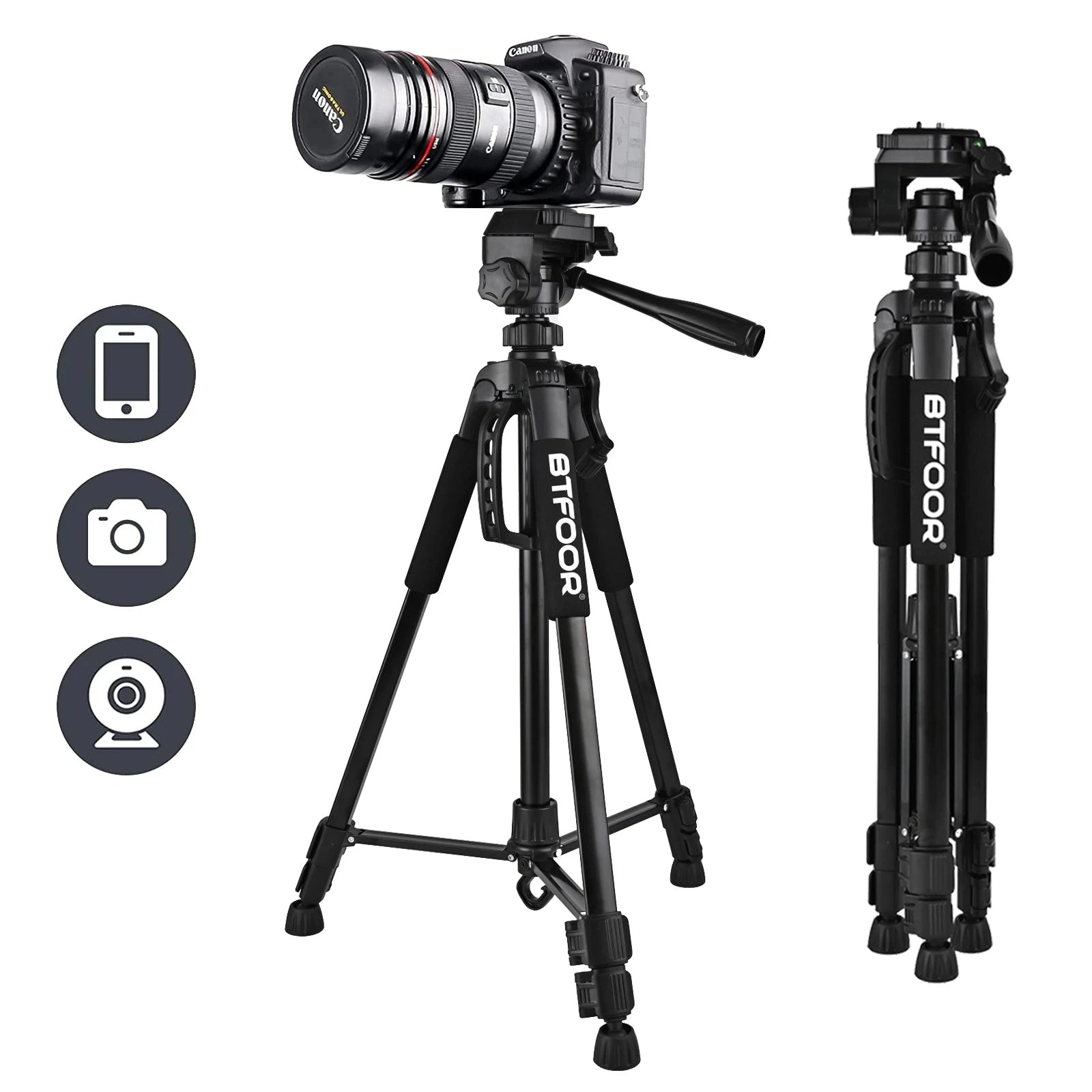 Professionelles Aluminium-Reisestativ, 140 cm für Videografie & Fotografie:, geeignet für Smartphones, Apple iPhone, Samsung, iOS &amp; Android, Apple iPhone 15/14/13/12/11 Pro Max Plus Mini, Samsung, Android, GoPro, Canon/Nikon DSLR/SLR