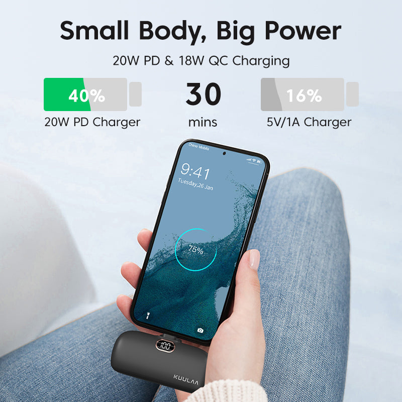 Kuulaa Mini Prämie  Power Bank 5000mAh – Power Bank QC PD Schnellaufladen für iPhone 15, 14, 13. Externe Batterie,